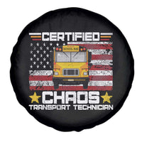 Certified Chaos Transport Technician Spare Tire Cover Patriotic School Bus Driver USA American Flag