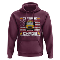 Certified Chaos Transport Technician Hoodie Patriotic School Bus Driver USA American Flag