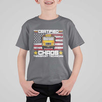 Certified Chaos Transport Technician T Shirt For Kid Patriotic School Bus Driver USA American Flag