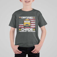 Certified Chaos Transport Technician T Shirt For Kid Patriotic School Bus Driver USA American Flag