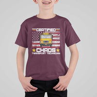Certified Chaos Transport Technician T Shirt For Kid Patriotic School Bus Driver USA American Flag