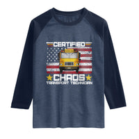 Certified Chaos Transport Technician Raglan Shirt Patriotic School Bus Driver USA American Flag