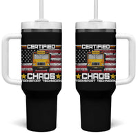 Certified Chaos Transport Technician Tumbler With Handle Patriotic School Bus Driver USA American Flag