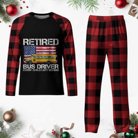 Retired School Bus Driver Plaid Pajama Set Patriotic USA American Flag
