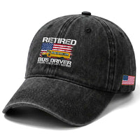 Retired School Bus Driver Washed Cotton Baseball Cap Patriotic USA American Flag