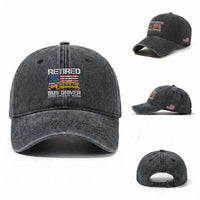 Retired School Bus Driver Washed Cotton Baseball Cap Patriotic USA American Flag