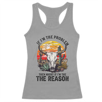 Cow Bull Skull Racerback Tank Top If Problem Vintage Then You Might Be Reason - Wonder Print Shop