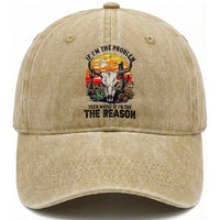 Cow Bull Skull Washed Cotton Baseball Cap If Problem Vintage Then You Might Be Reason
