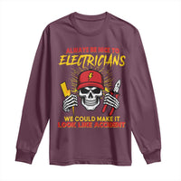 Funny Electrician Skull Long Sleeve Shirt Electrical Engineer Electricity Lineman - Wonder Print Shop
