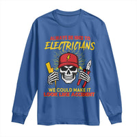 Funny Electrician Skull Long Sleeve Shirt Electrical Engineer Electricity Lineman - Wonder Print Shop