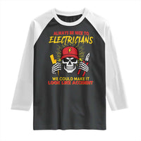 Funny Electrician Skull Raglan Shirt Electrical Engineer Electricity Lineman - Wonder Print Shop