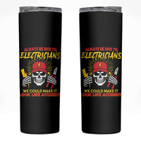 Funny Electrician Skull Skinny Tumbler Electrical Engineer Electricity Lineman