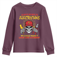 Funny Electrician Skull Youth Sweatshirt Electrical Engineer Electricity Lineman - Wonder Print Shop