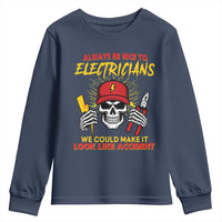 Funny Electrician Skull Youth Sweatshirt Electrical Engineer Electricity Lineman - Wonder Print Shop