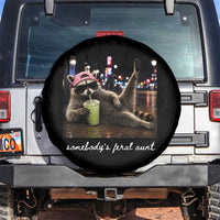 Somebody's Feral Aunt Spare Tire Cover Raccoon Drinking Iced Matcha Latte Sarcastic Animal Humor