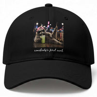 Somebody's Feral Aunt Baseball Cap Raccoon Drinking Iced Matcha Latte Sarcastic Animal Humor