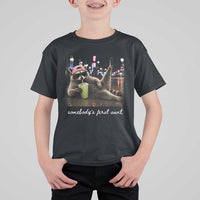 Somebody's Feral Aunt T Shirt For Kid Raccoon Drinking Iced Matcha Latte Sarcastic Animal Humor