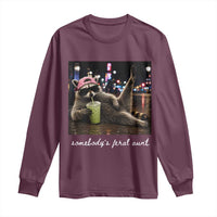 Somebody's Feral Aunt Long Sleeve Shirt Raccoon Drinking Iced Matcha Latte Sarcastic Animal Humor