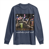Somebody's Feral Aunt Long Sleeve Shirt Raccoon Drinking Iced Matcha Latte Sarcastic Animal Humor