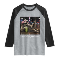 Somebody's Feral Aunt Raglan Shirt Raccoon Drinking Iced Matcha Latte Sarcastic Animal Humor