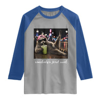 Somebody's Feral Aunt Raglan Shirt Raccoon Drinking Iced Matcha Latte Sarcastic Animal Humor