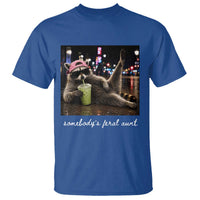 Somebody's Feral Aunt T Shirt Raccoon Drinking Iced Matcha Latte Sarcastic Animal Humor