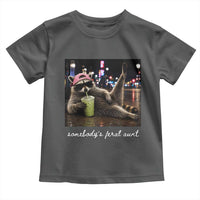 Somebody's Feral Aunt Toddler T Shirt Raccoon Drinking Iced Matcha Latte Sarcastic Animal Humor