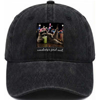 Somebody's Feral Aunt Washed Cotton Baseball Cap Raccoon Drinking Iced Matcha Latte Sarcastic Animal Humor