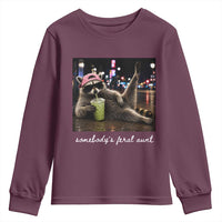 Somebody's Feral Aunt Youth Sweatshirt Raccoon Drinking Iced Matcha Latte Sarcastic Animal Humor