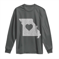 Missouri Home Distressed Missouri State Map with Heart Long Sleeve Shirt