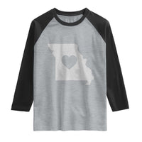 Missouri Home Distressed Missouri State Map with Heart Raglan Shirt