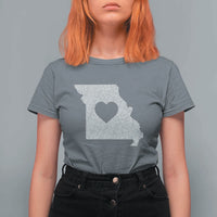 Missouri Home Distressed Missouri State Map with Heart T Shirt For Women