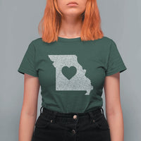 Missouri Home Distressed Missouri State Map with Heart T Shirt For Women