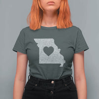 Missouri Home Distressed Missouri State Map with Heart T Shirt For Women