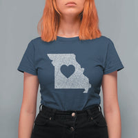 Missouri Home Distressed Missouri State Map with Heart T Shirt For Women