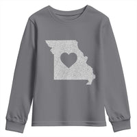 Missouri Home Distressed Missouri State Map with Heart Youth Sweatshirt