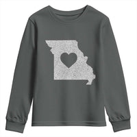 Missouri Home Distressed Missouri State Map with Heart Youth Sweatshirt