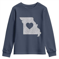 Missouri Home Distressed Missouri State Map with Heart Youth Sweatshirt