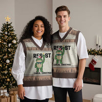 Resist Frog V-Neck Knit Sweater Vest Funny Portland Protest ICE Activist Meme - Wonder Print Shop