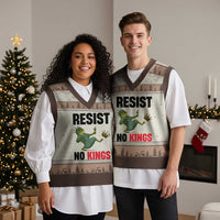 Resist Frog V-Neck Knit Sweater Vest No Kings In America Political 2025 - Wonder Print Shop