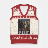 Resist Frog V-Neck Knit Sweater Vest Portland Frog Activist America Political 2025 - Wonder Print Shop
