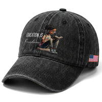 Education Freedom Washed Cotton Baseball Cap Black Teacher Books