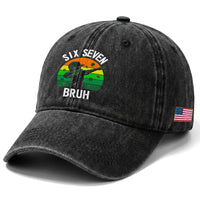 67 Bruh St Patricks Day Washed Cotton Baseball Cap Funny Six Seven Boys Kids Dabbing Meme