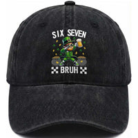 67 Bruh St Patricks Day Washed Cotton Baseball Cap Funny Six Seven Leprechaun Bruh Meme