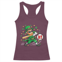 67 St Patricks Day Racerback Tank Top Funny Six Seven Leprechaun Playing Baseball Meme