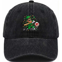 67 St Patricks Day Washed Cotton Baseball Cap Funny Six Seven Leprechaun Playing Baseball Meme