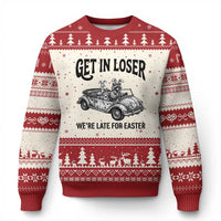Get In Loser We're Late For Easter Ugly Christmas Sweater Funny Easter Raccoon Frog Goose Humor