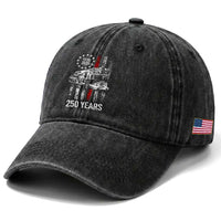 Fireman 250 Years of America Washed Cotton Baseball Cap Fireman American Flag Thin Red Line Firefighter