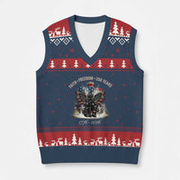 Fireman 250 Years of America V-Neck Knit Sweater Vest Faith Freedom Firefighter American Flag Cross