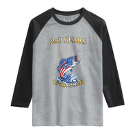 America 250th Fishing Raglan Shirt Patriotic Fisherman American Flag